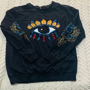 Black and Orange Crewneck Sweater with Eye Design